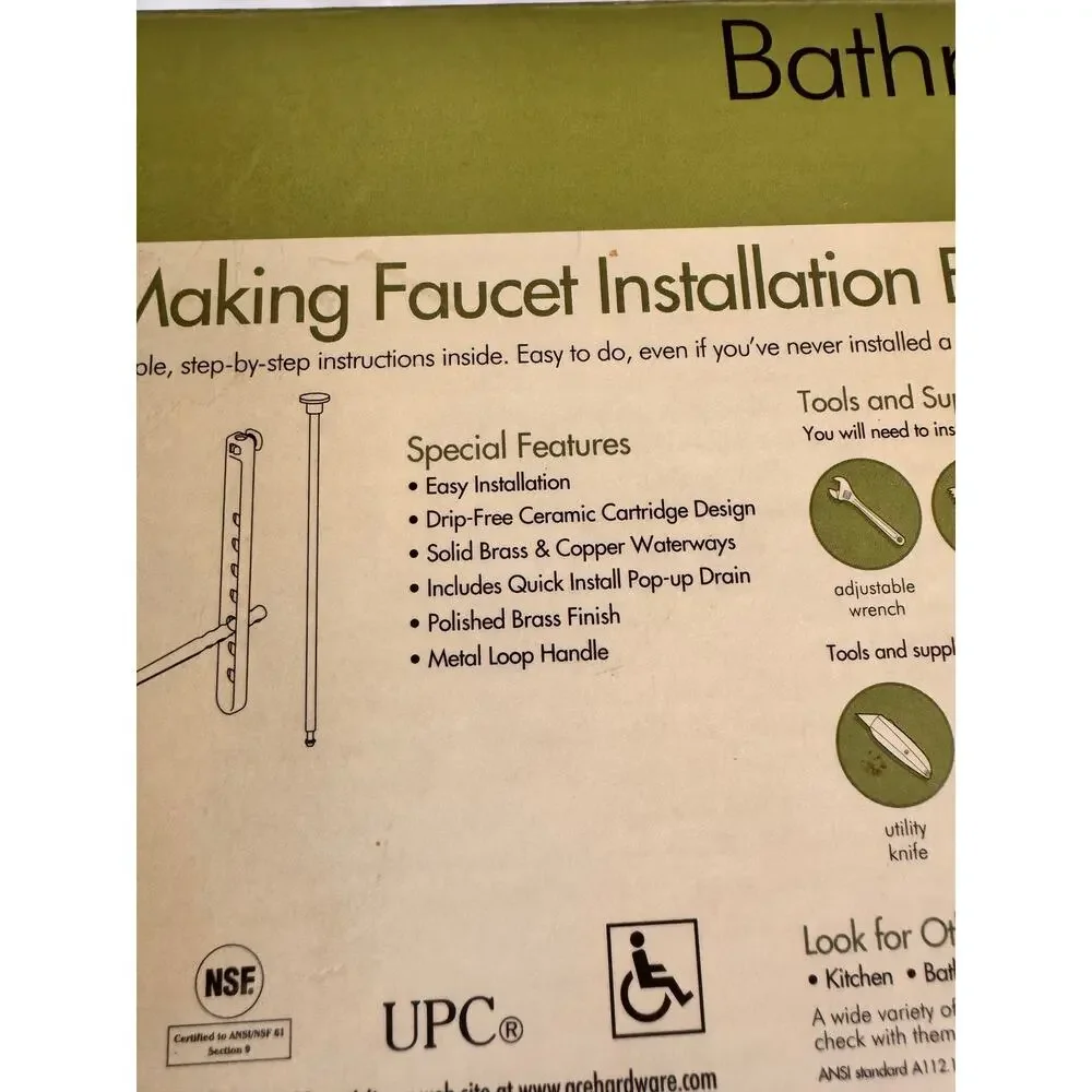 Oakbrook Collection Single Handle Bathroom Faucet Brass New Open Box